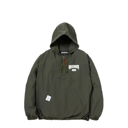 美品NEIGHBORHOOD ANORAK JACKET OLIVE DRAB Neighborhood Men's Anorak Logo Jacket in Olive Drab Neighborhood