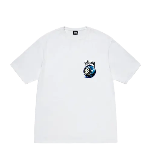 BORN RAISED STUSSY 8 BALL TEE WHITE | AREA 02