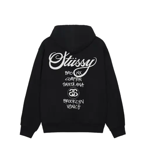 STUSSY DSM WORLD TOUR ZIP HOODIE BLACK | AREA 02 — Asia's Premier