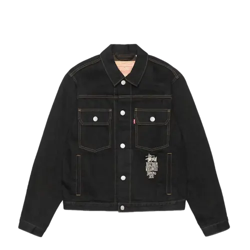 STUSSY LEVI'S CRISPY RINSE TRUCKER JACKET BLACK BROWN | AREA 02