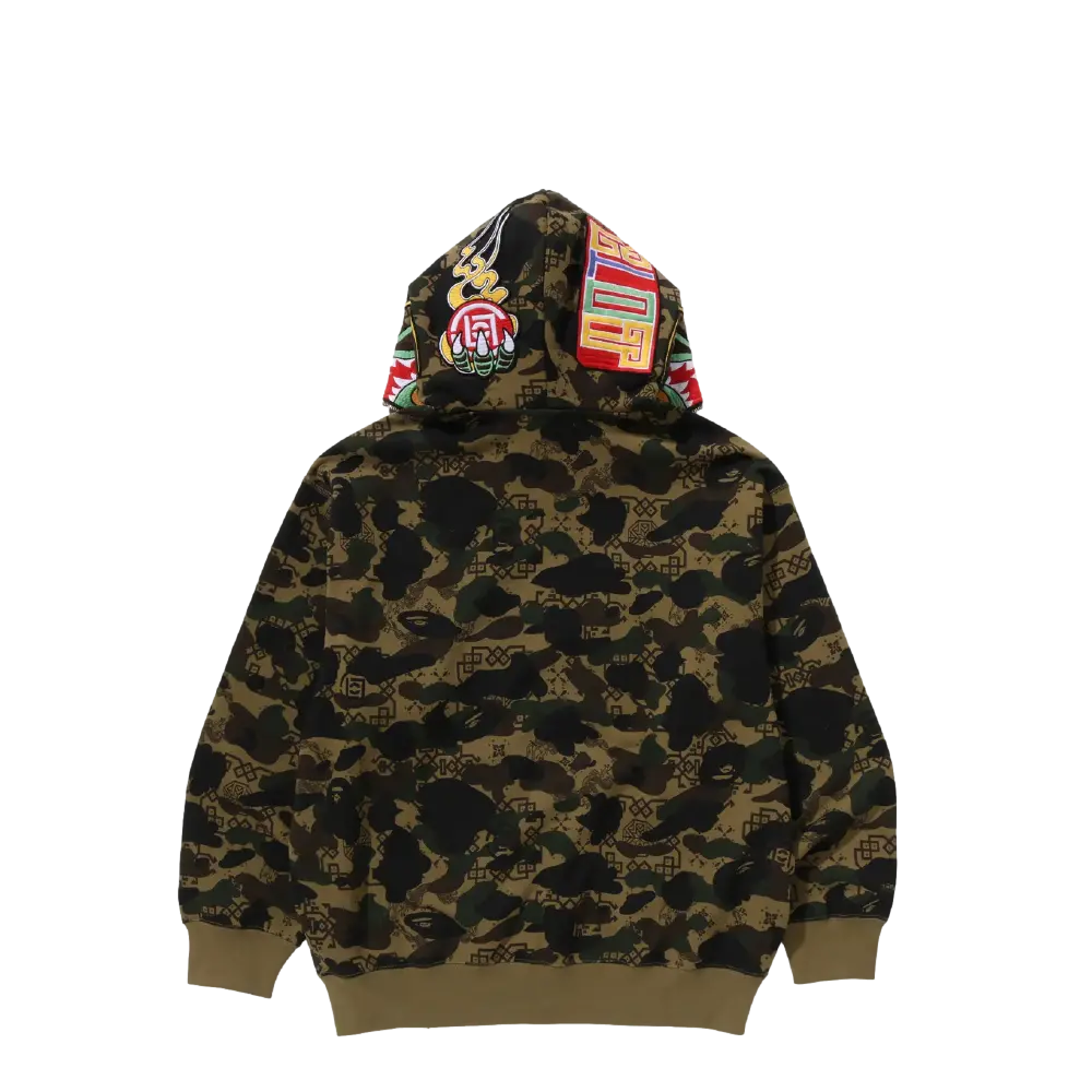 BAPE CLOT CAMO SHARK RELAXED FIT FULL ZIP HOODIE GREEN | AREA 02