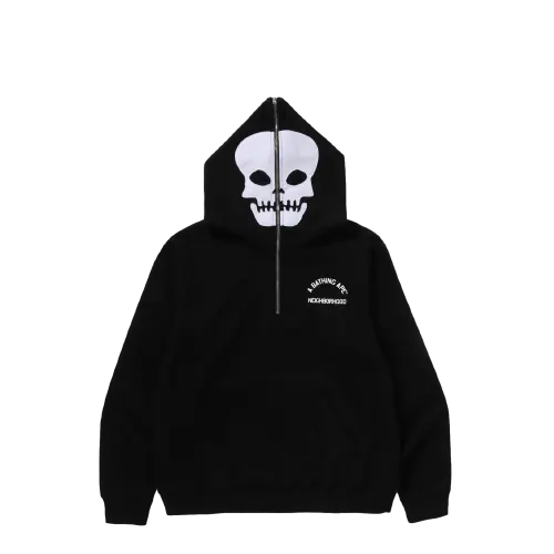 BAPE NEIGHBORHOOD TWO FACE HALF ZIP SWEATER HOODIE BLACK | AREA 02