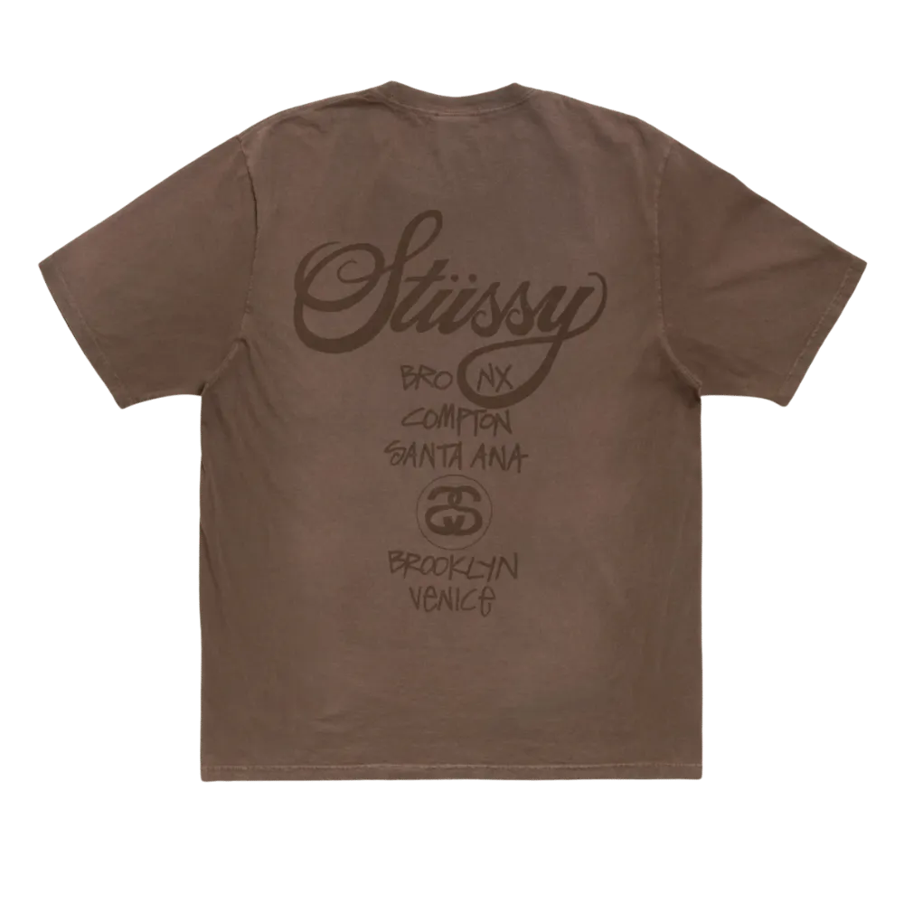 トップス Stussy World Tour Tee Sun Faded Brown WORLD TOUR TEE SUN FADED BROWN | AREA 02 — Asia's Premier Exchange
