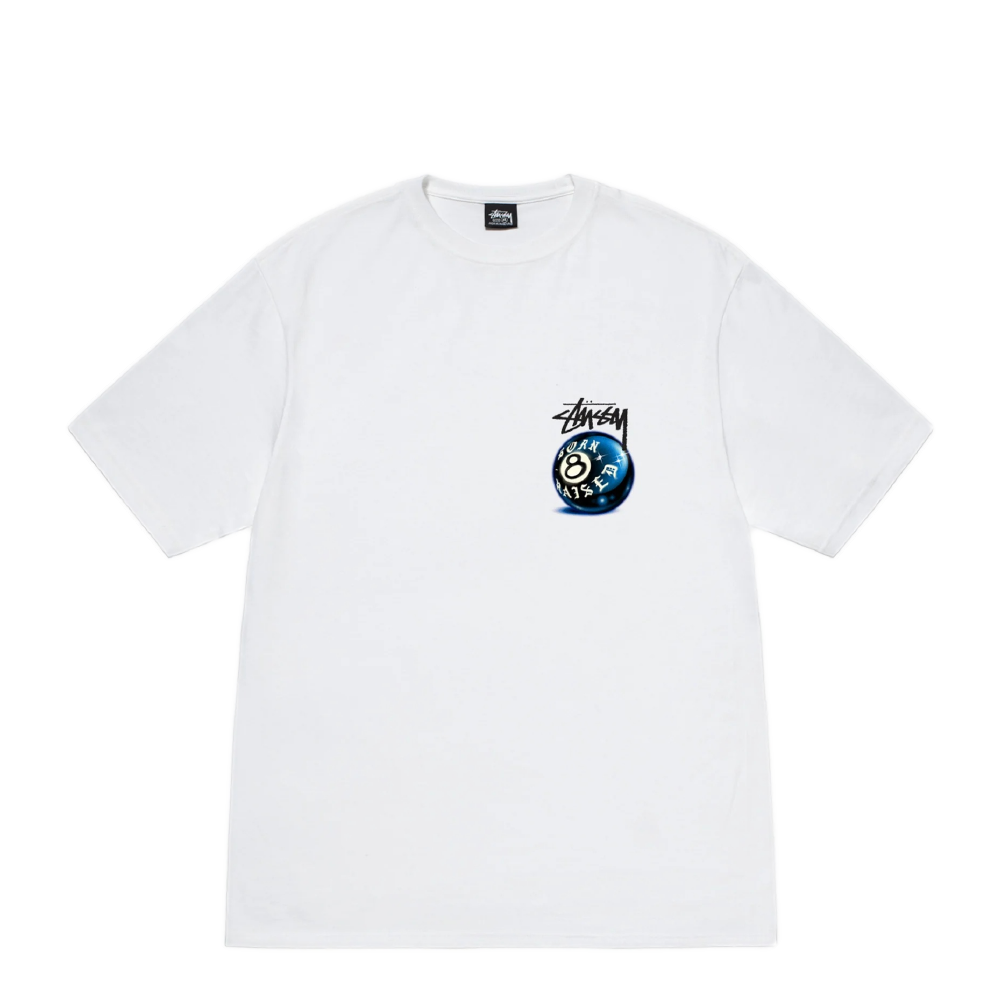 BORN RAISED STUSSY 8 BALL TEE WHITE | AREA 02