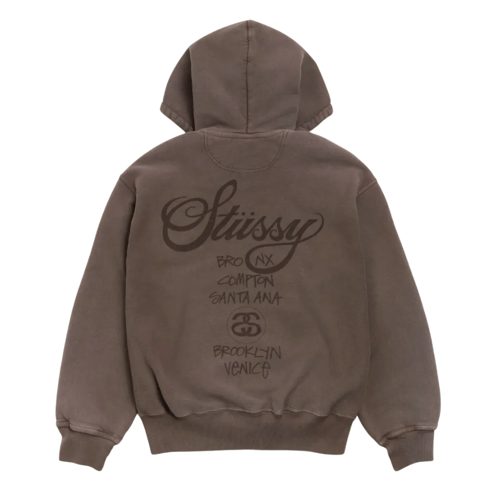 WORLD TOUR ZIP HOODIE SUN FADED BROWN | AREA 02 — Asia's Premier