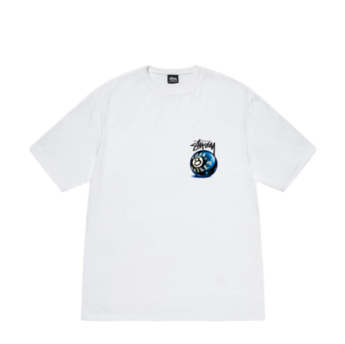 BORN RAISED STUSSY 8 BALL TEE WHITE | AREA 02