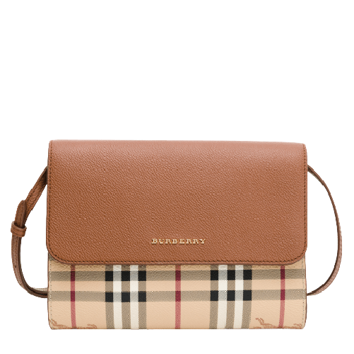BURBERRY CHECK ECANVAS AND LEATHER CROSSBODY BAG TAN AREA 02
