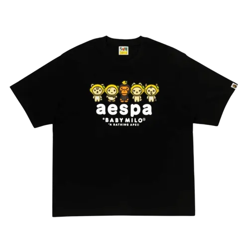 BAPE X AESPA COLLEGE RELAXED TEE - BLACK | AREA 02 — Asia's